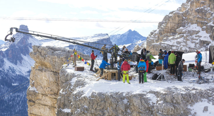 A film crew in the Alps shooting a Mountain Dew commercial (credit: ShootintheAlps.com)